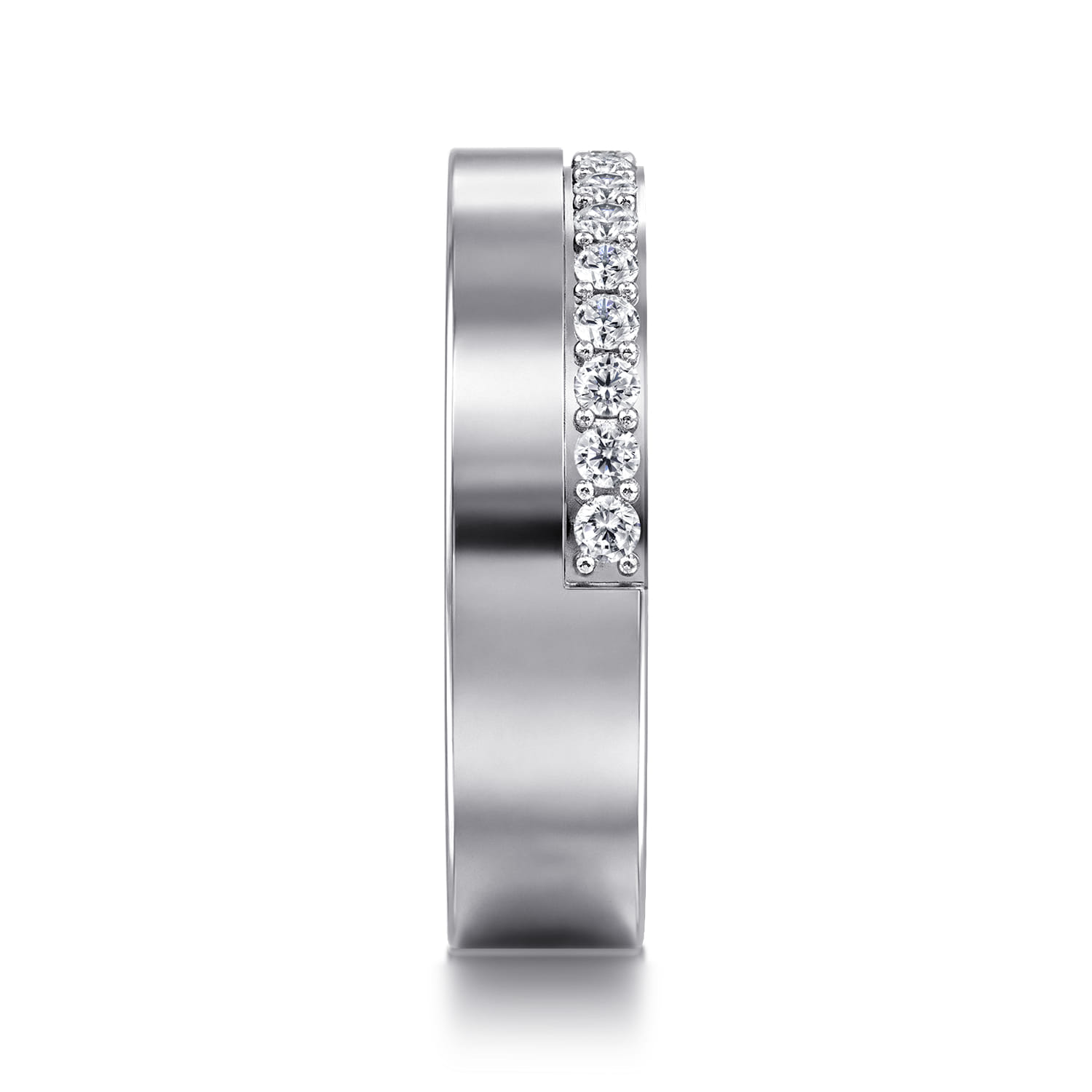 Fancy Wedding Ring in 14k White Gold with Round Natural Diamond at Gabriel & Co. - Shot 4