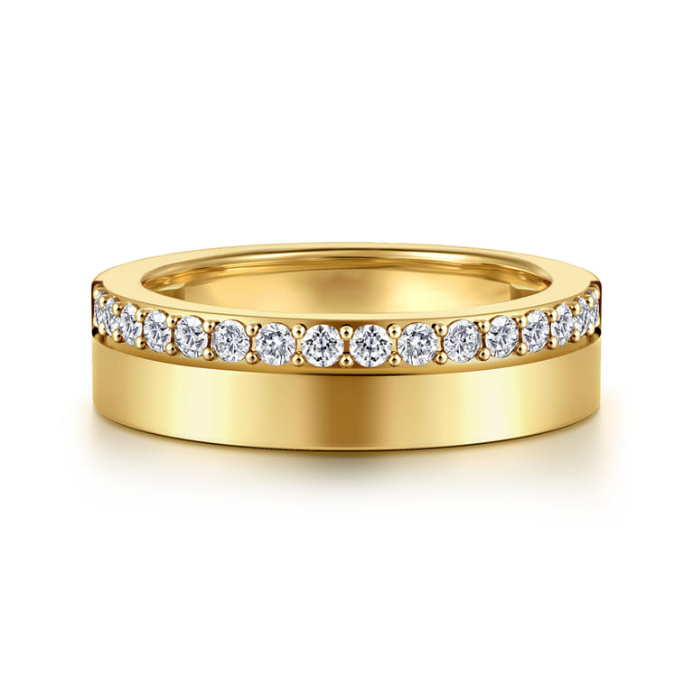 Fancy Wedding Ring in 14k Yellow Gold with Round Natural Diamond at Gabriel & Co. - Shot 1