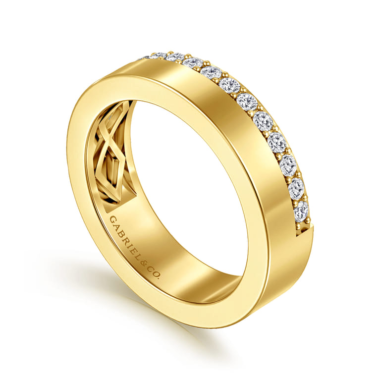 Fancy Wedding Ring in 14k Yellow Gold with Round Natural Diamond at Gabriel & Co. - Shot 3