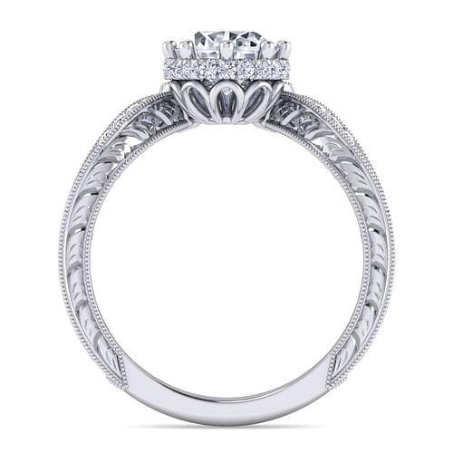 Oriana - Vintage Inspired 14K White Gold Curved Round Diamond Engagement Ring - 0.2 ct - Shot 2