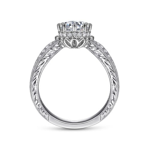 Oriana - Vintage Inspired 14K White Gold Round Curved Diamond Engagement Ring - 0.19 ct - Shot 2