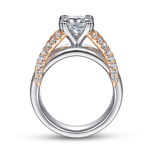 Orleans - 14K White-Rose Gold Cushion Cut Wide Band Diamond Engagement Ring - 0.4 ct - Shot 2
