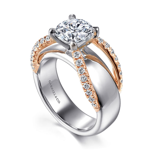 Orleans - 14K White-Rose Gold Round Diamond Engagement Ring - 0.4 ct - Shot 3