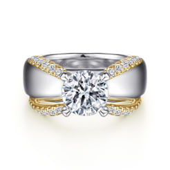 14K White-Yellow Gold Round Diamond Engagement Ring