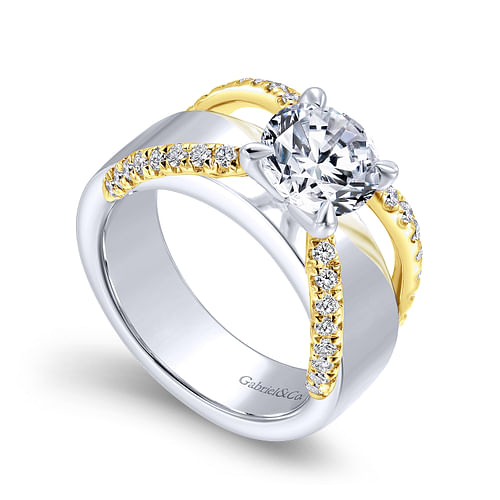 Orleans - 14K White-Yellow Gold Round Diamond Engagement Ring - 0.4 ct - Shot 3
