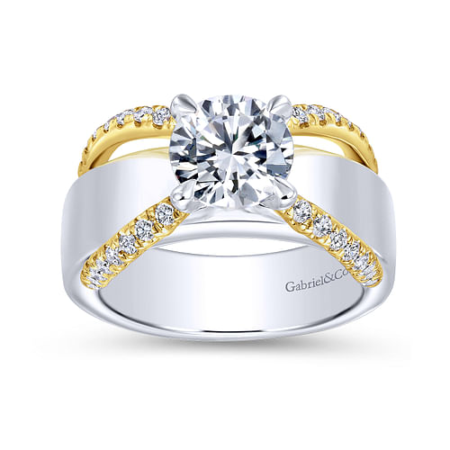 Orleans - 14K White-Yellow Gold Round Diamond Engagement Ring - 0.4 ct - Shot 4