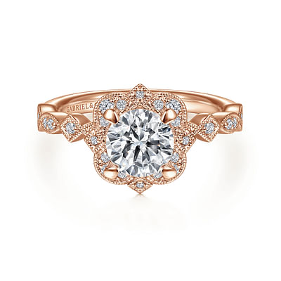 Orsa - Vintage Inspired 14K Rose Gold Fancy Halo Round Diamond Engagement Ring