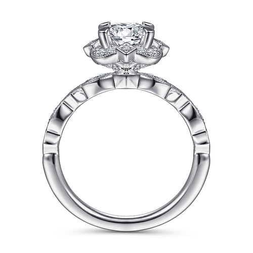 Orsa - Vintage Inspired 14K White Gold Fancy Halo Round Diamond Engagement Ring - 0.23 ct - Shot 2