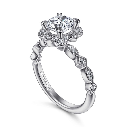 Orsa - Vintage Inspired 14K White Gold Fancy Halo Round Diamond Engagement Ring - 0.23 ct - Shot 3
