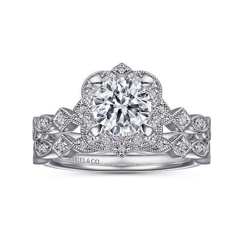 Orsa - Vintage Inspired 14K White Gold Fancy Halo Round Diamond Engagement Ring - 0.23 ct - Shot 4