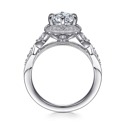 Ortensia - Art Deco 14K White Gold Hexagonal Halo Round Diamond Engagement Ring - 0.28 ct - Shot 2