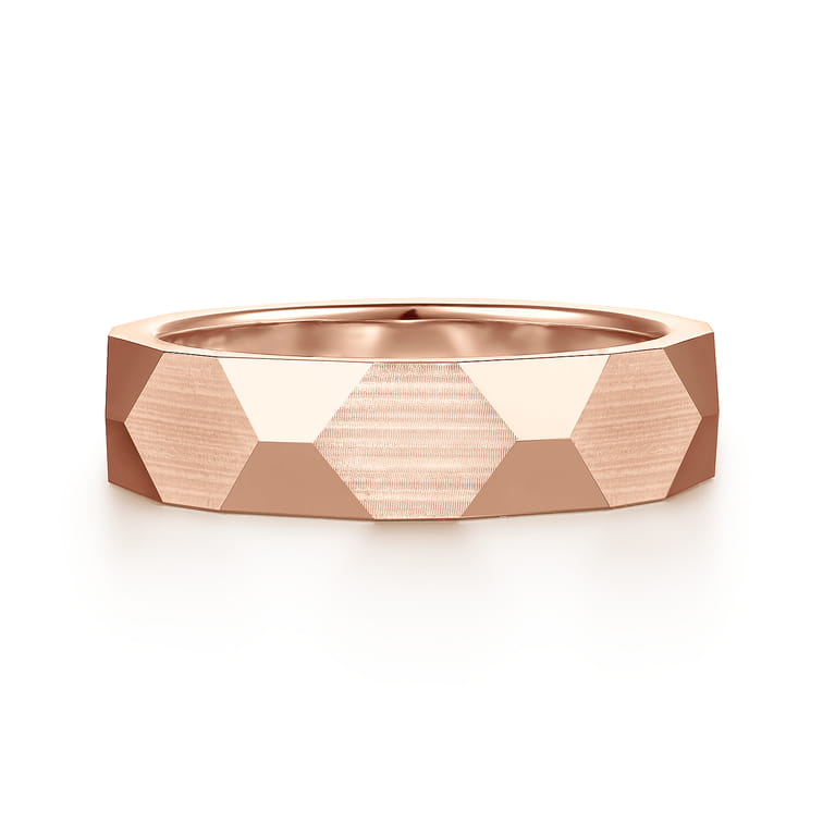 Oscar - 14K Rose Gold 6mm - Carved Men's Wedding Band in Satin Finish - Shot 1