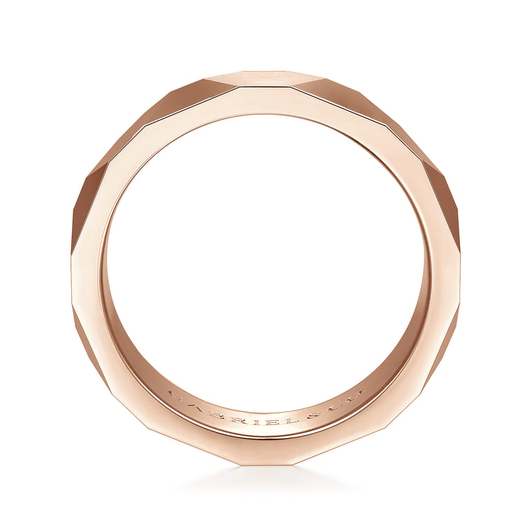 Oscar - 14K Rose Gold 6mm - Carved Men's Wedding Band in Satin Finish - Shot 2