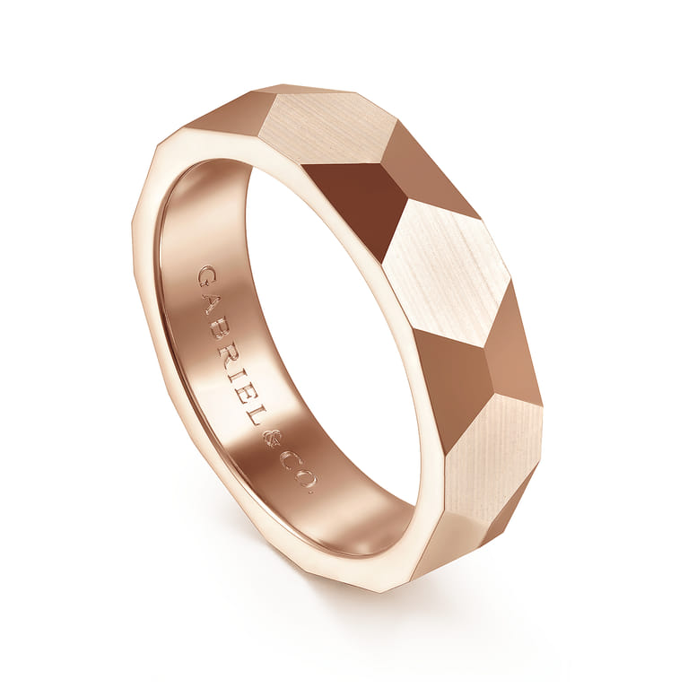 Oscar - 14K Rose Gold 6mm - Carved Men's Wedding Band in Satin Finish - Shot 3