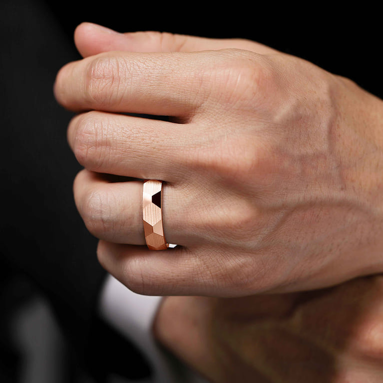 Oscar - 14K Rose Gold 6mm - Carved Men's Wedding Band in Satin Finish - Shot 5