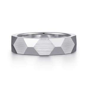 Oscar - 14K White Gold 6mm - Carved Men's Wedding Band in Satin Finish