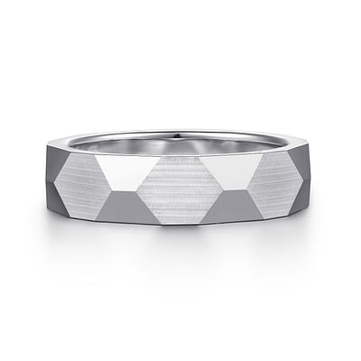 Oscar - 14K White Gold 6mm - Carved Men's Wedding Band in Satin Finish