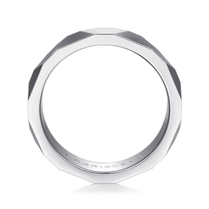 Oscar - 14K White Gold 6mm - Carved Men's Wedding Band in Satin Finish
