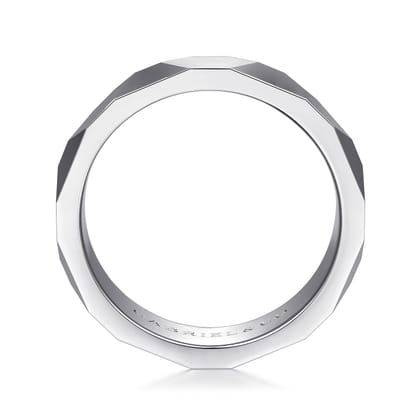 Oscar - 14K White Gold 6mm - Carved Men's Wedding Band in Satin Finish