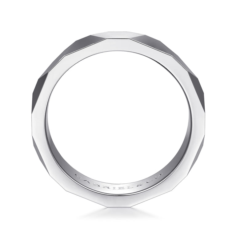 Oscar - 14K White Gold 6mm - Carved Men's Wedding Band in Satin Finish - Shot 2