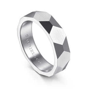 Oscar - 14K White Gold 6mm - Carved Men's Wedding Band in Satin Finish