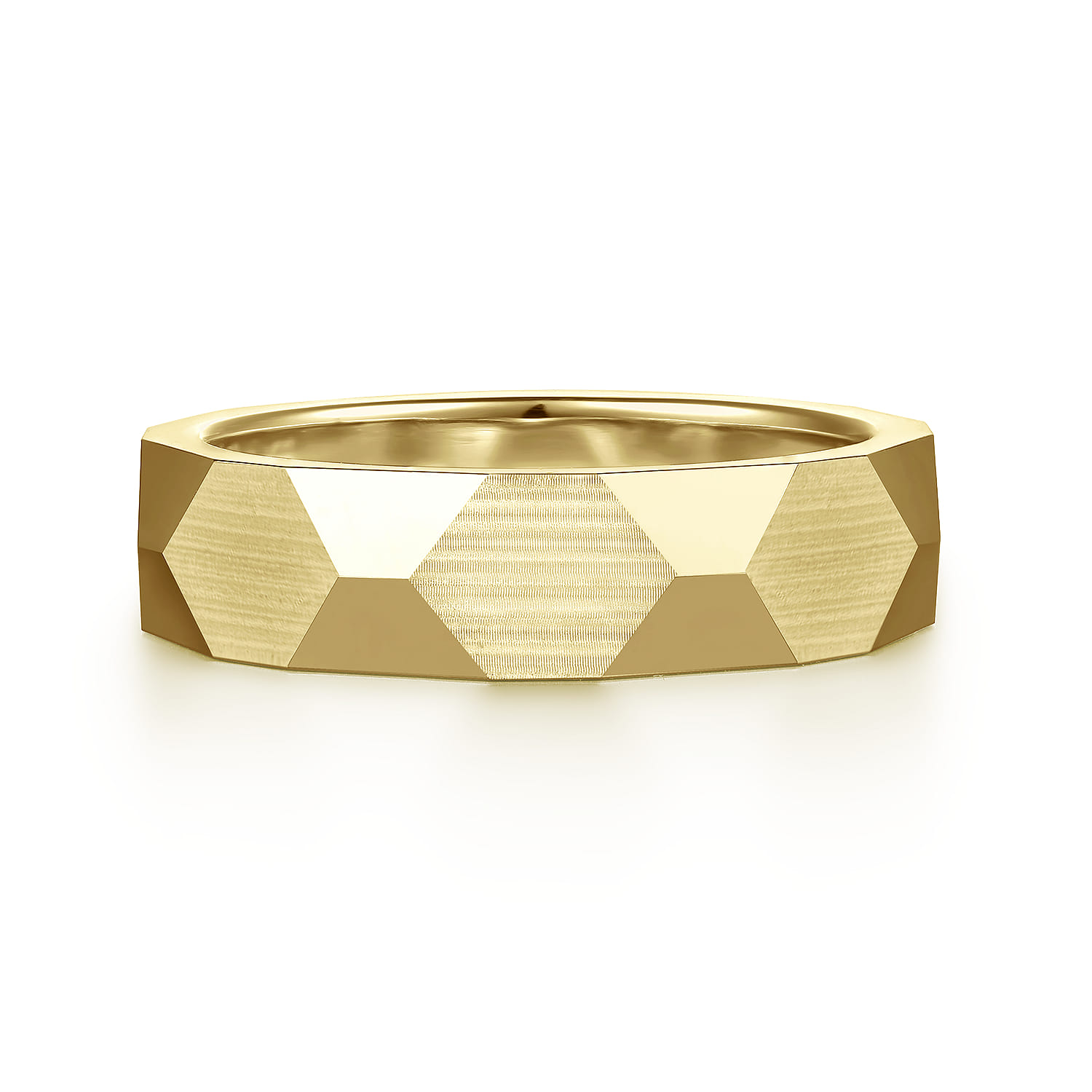 Oscar - 14K Yellow Gold 6mm - Carved Men's Wedding Band in Satin Finish - Shot 1