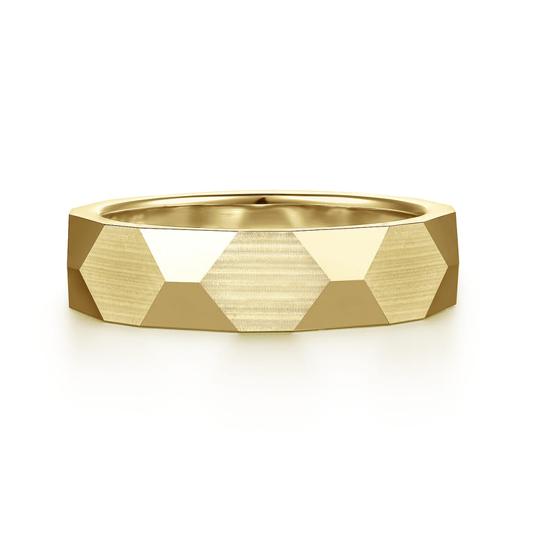 Oscar - 14K Yellow Gold 6mm - Carved Men's Wedding Band in Satin Finish - Shot 1