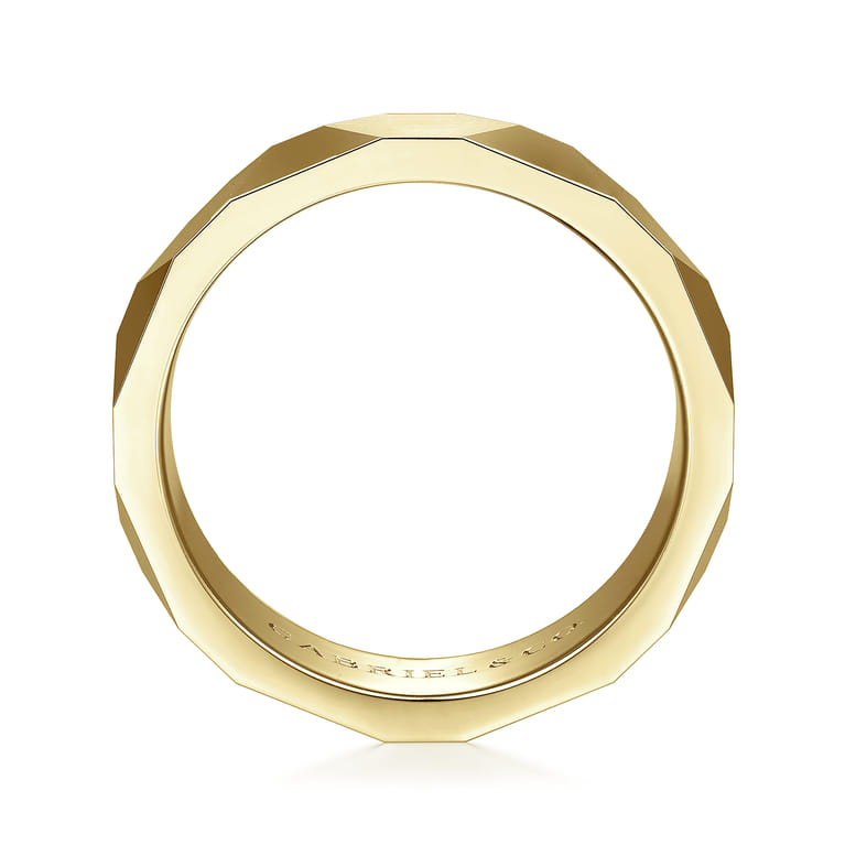 Oscar - 14K Yellow Gold 6mm - Carved Men's Wedding Band in Satin Finish - Shot 2