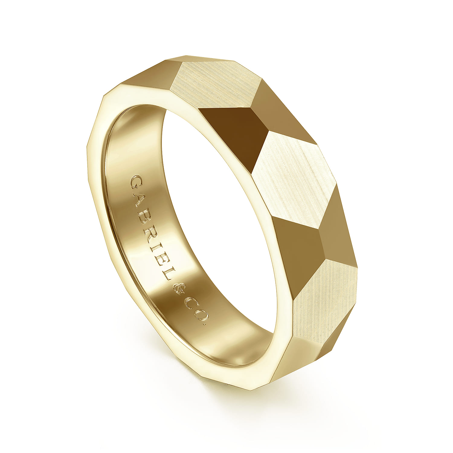 Oscar - 14K Yellow Gold 6mm - Carved Men's Wedding Band in Satin Finish - Shot 3