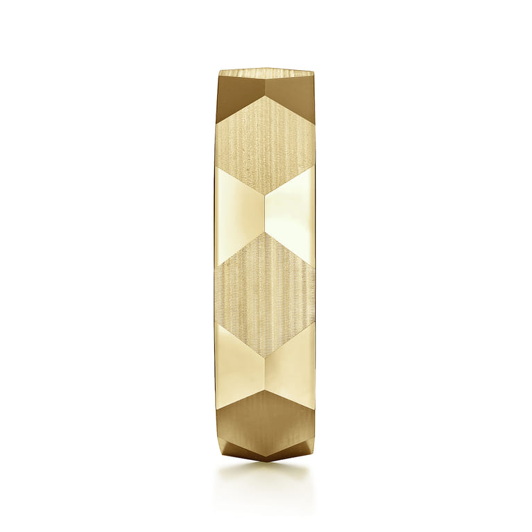 Oscar - 14K Yellow Gold 6mm - Carved Men's Wedding Band in Satin Finish - Shot 4