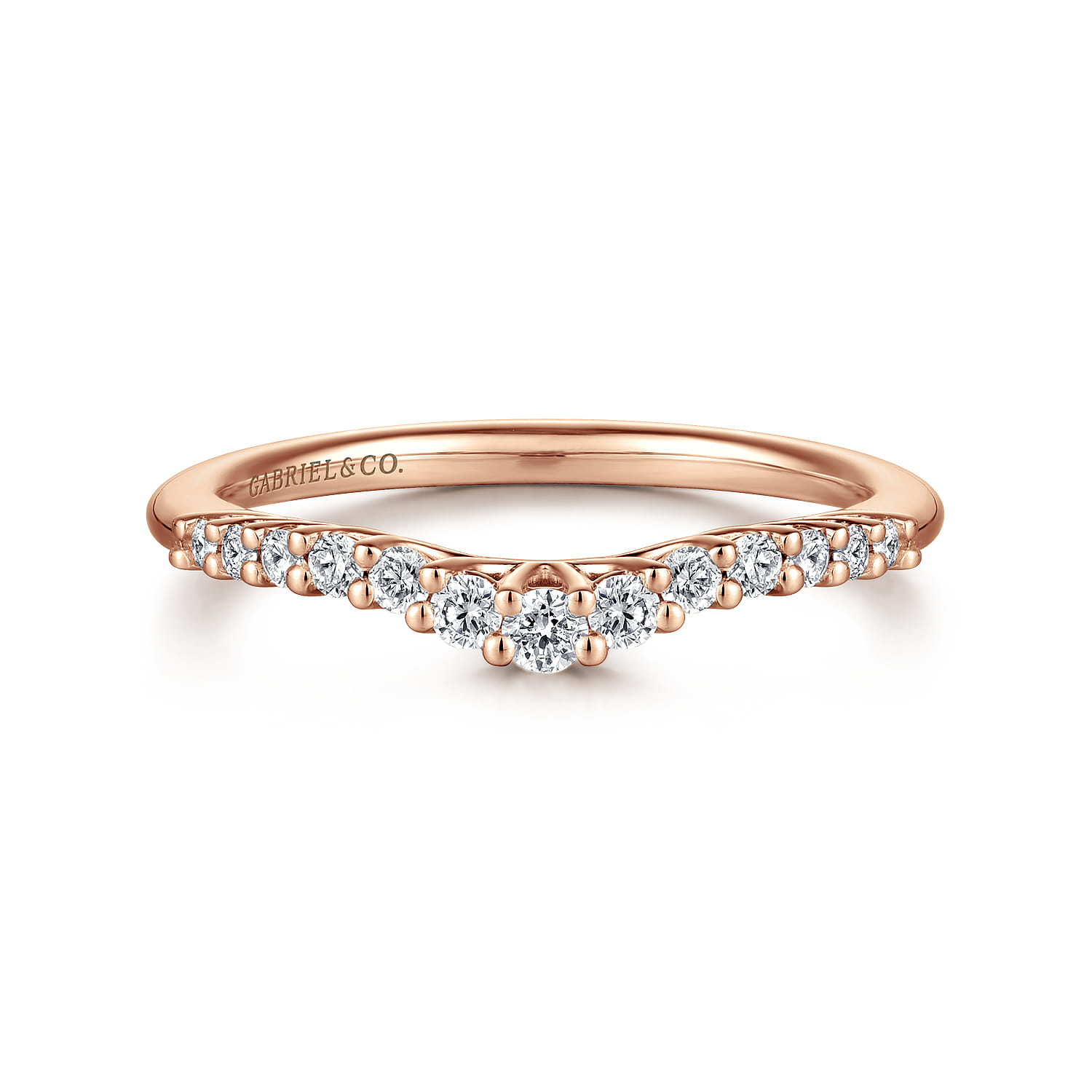 Curved Wedding Ring in 14k Rose Gold with Round Natural Diamond at Gabriel & Co. - Shot 1