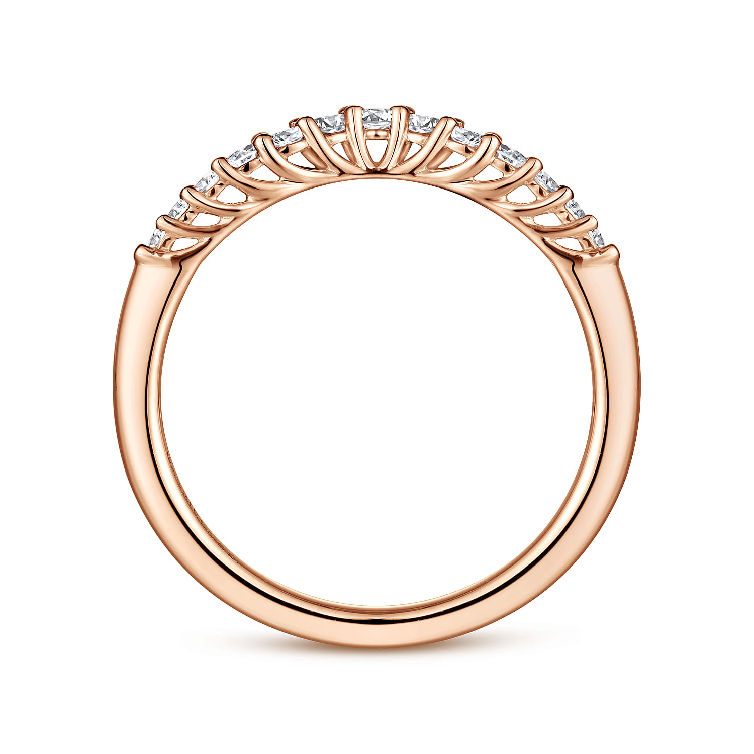 Curved Wedding Ring in 14k Rose Gold with Round Natural Diamond at Gabriel & Co. - Shot 2