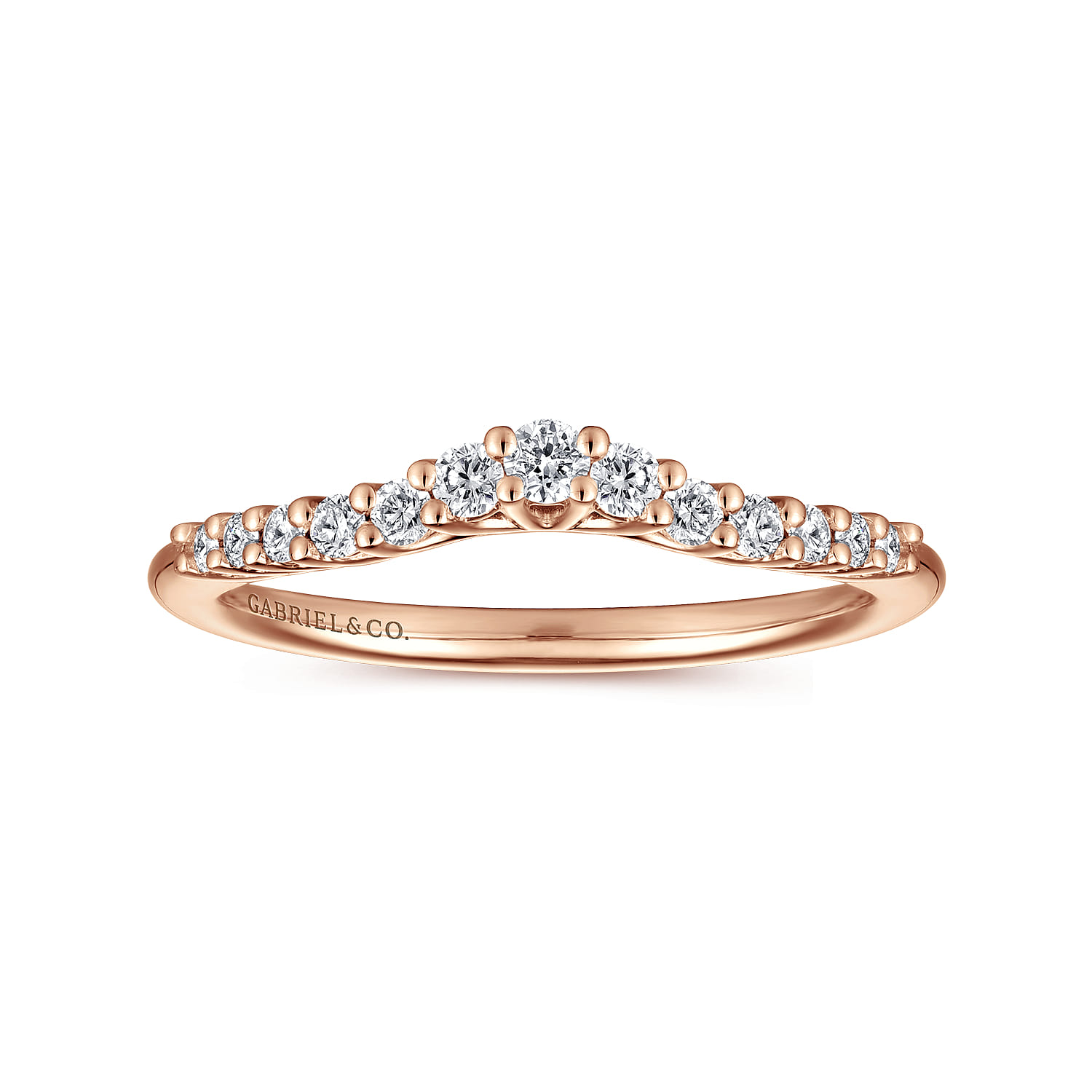Curved Wedding Ring in 14k Rose Gold with Round Natural Diamond at Gabriel & Co. - Shot 4