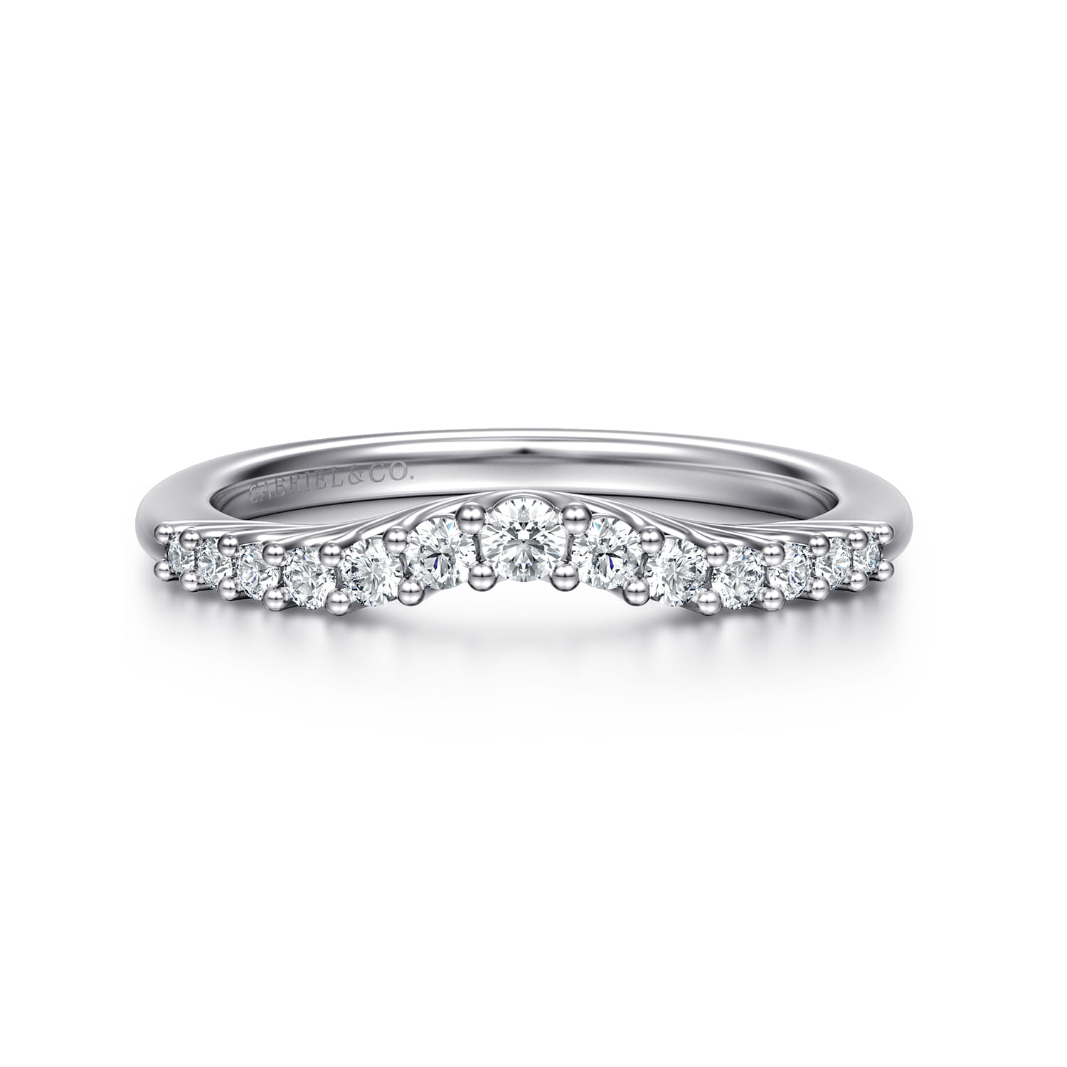 Curved Wedding Ring in 14k White Gold with Round Natural Diamond at Gabriel & Co. - Shot 1