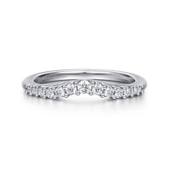 Ostrava - Curved 14K White Gold Shared Prong Diamond Wedding Band