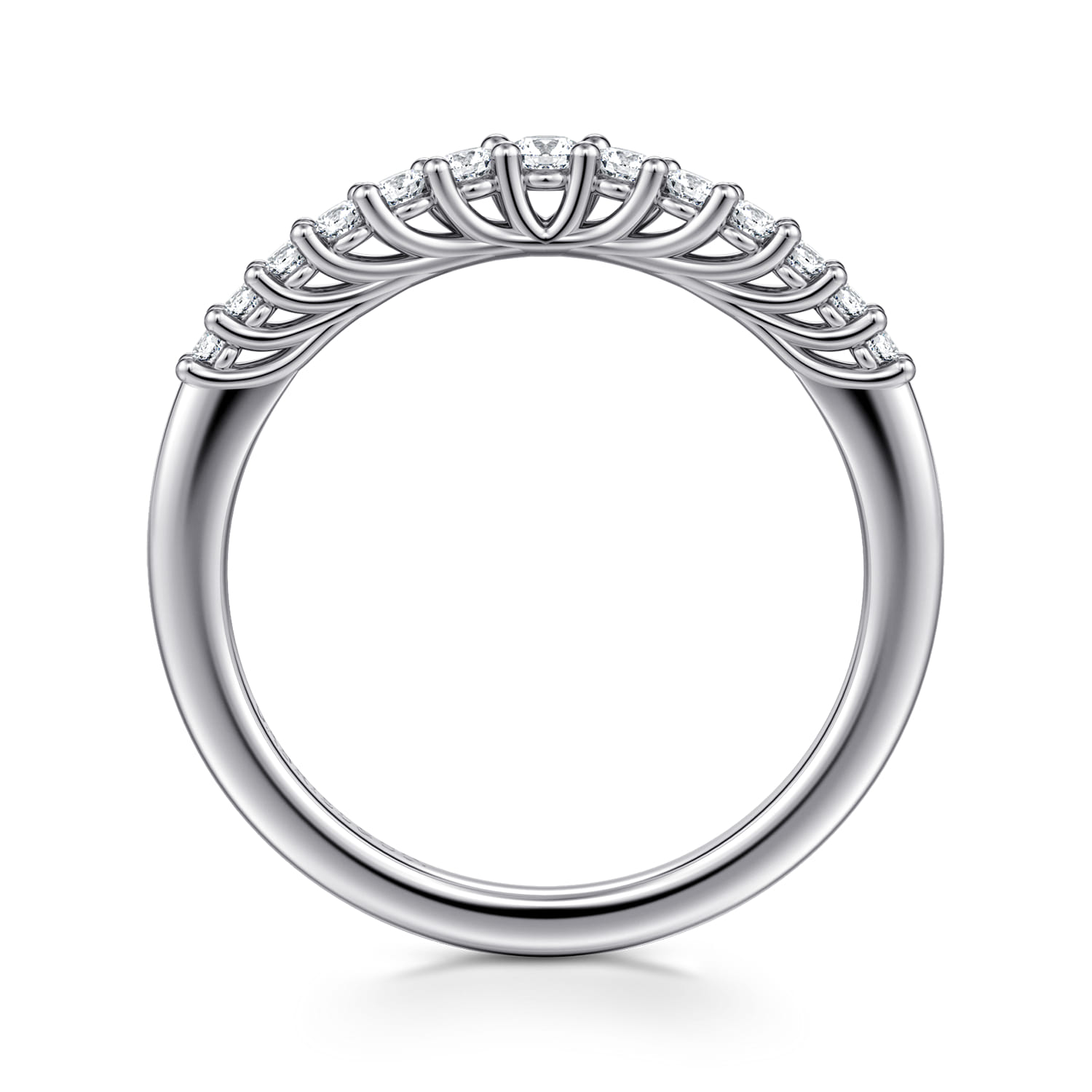 Curved Wedding Ring in 14k White Gold with Round Natural Diamond at Gabriel & Co. - Shot 2
