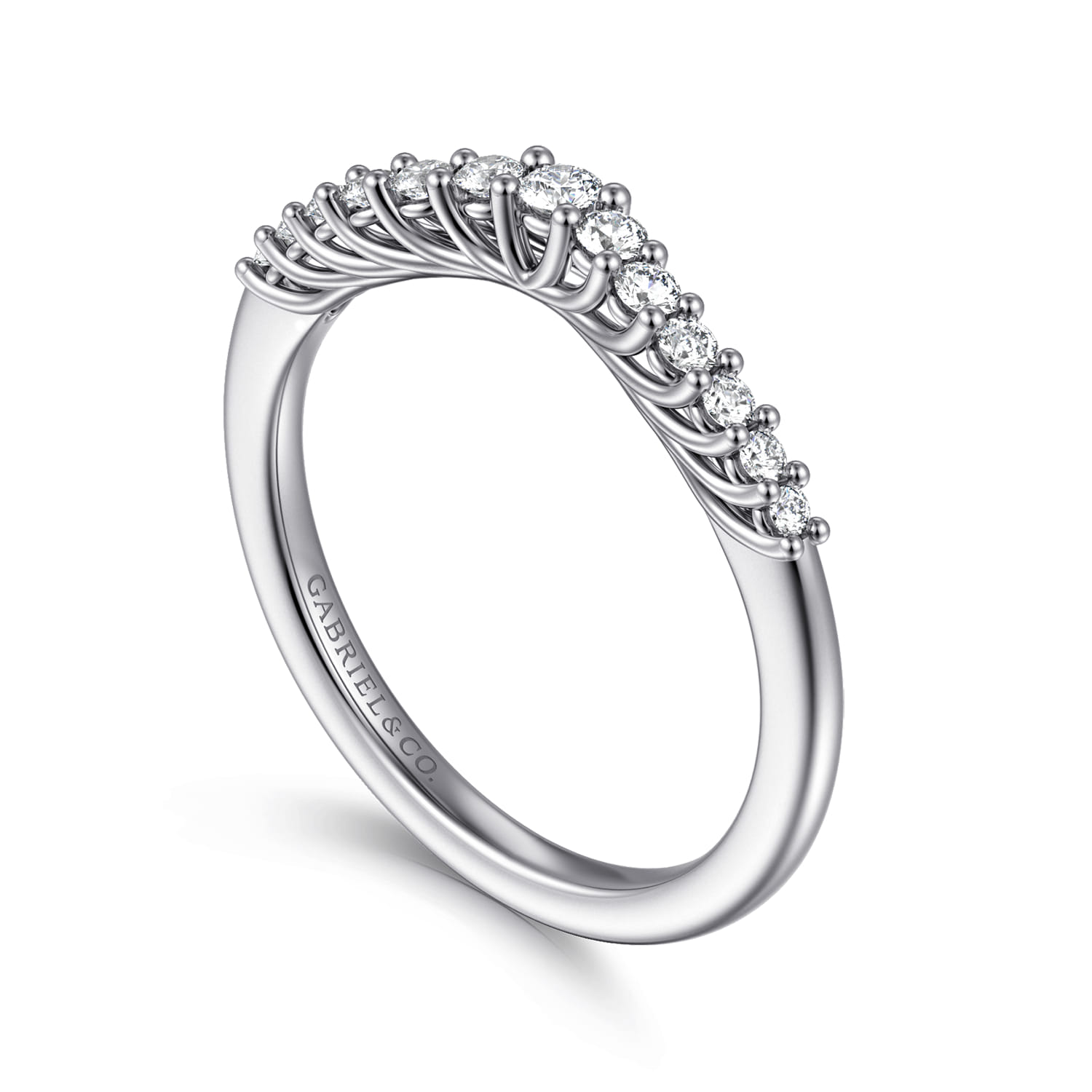 Curved Wedding Ring in 14k White Gold with Round Natural Diamond at Gabriel & Co. - Shot 3