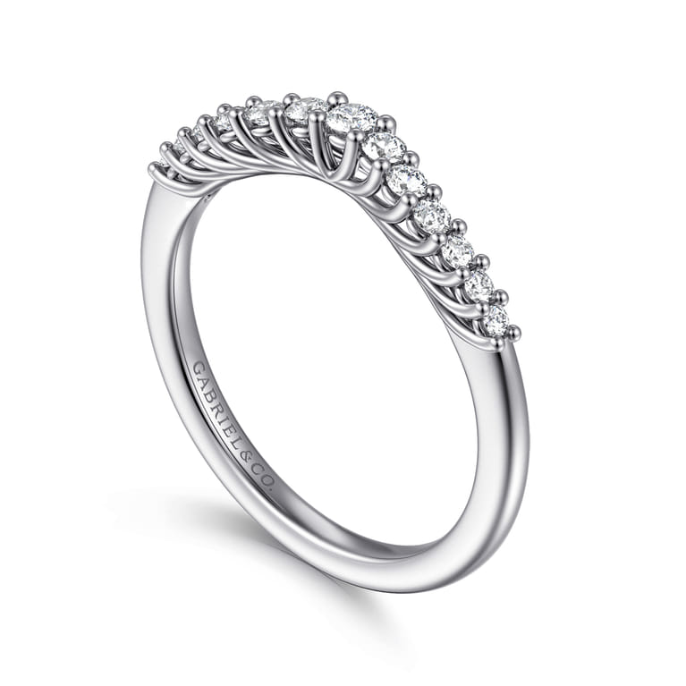 Curved Wedding Ring in 14k White Gold with Round Natural Diamond at Gabriel & Co. - Shot 3