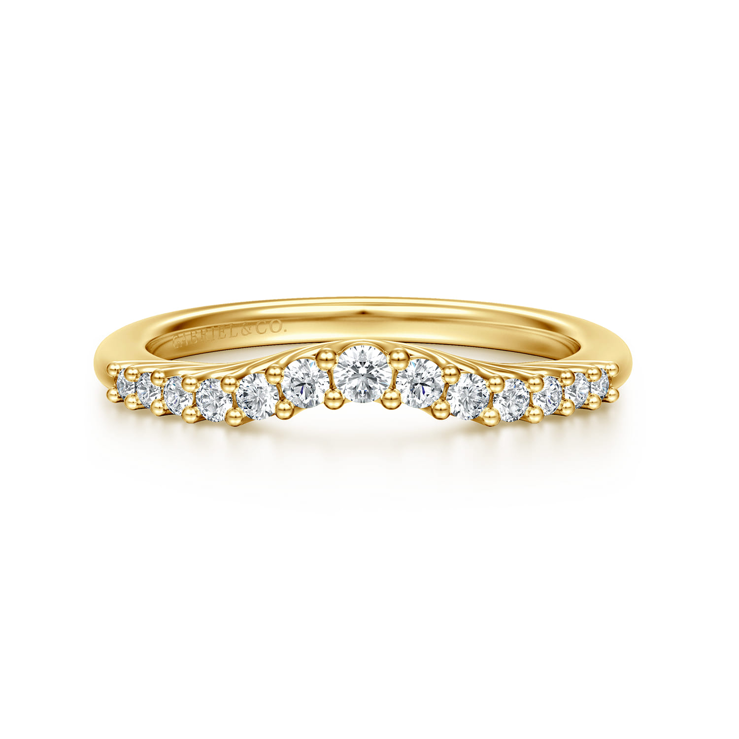 Curved Wedding Ring in 14k Yellow Gold with Round Natural Diamond at Gabriel & Co. - Shot 1