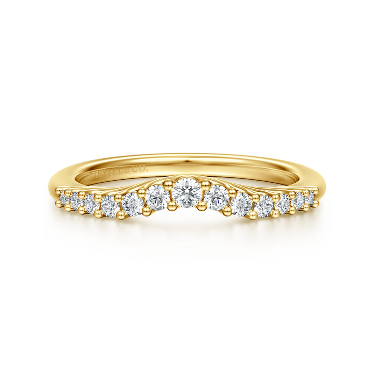 Curved Wedding Ring in 14k Yellow Gold with Round Natural Diamond at Gabriel & Co. - Shot 1