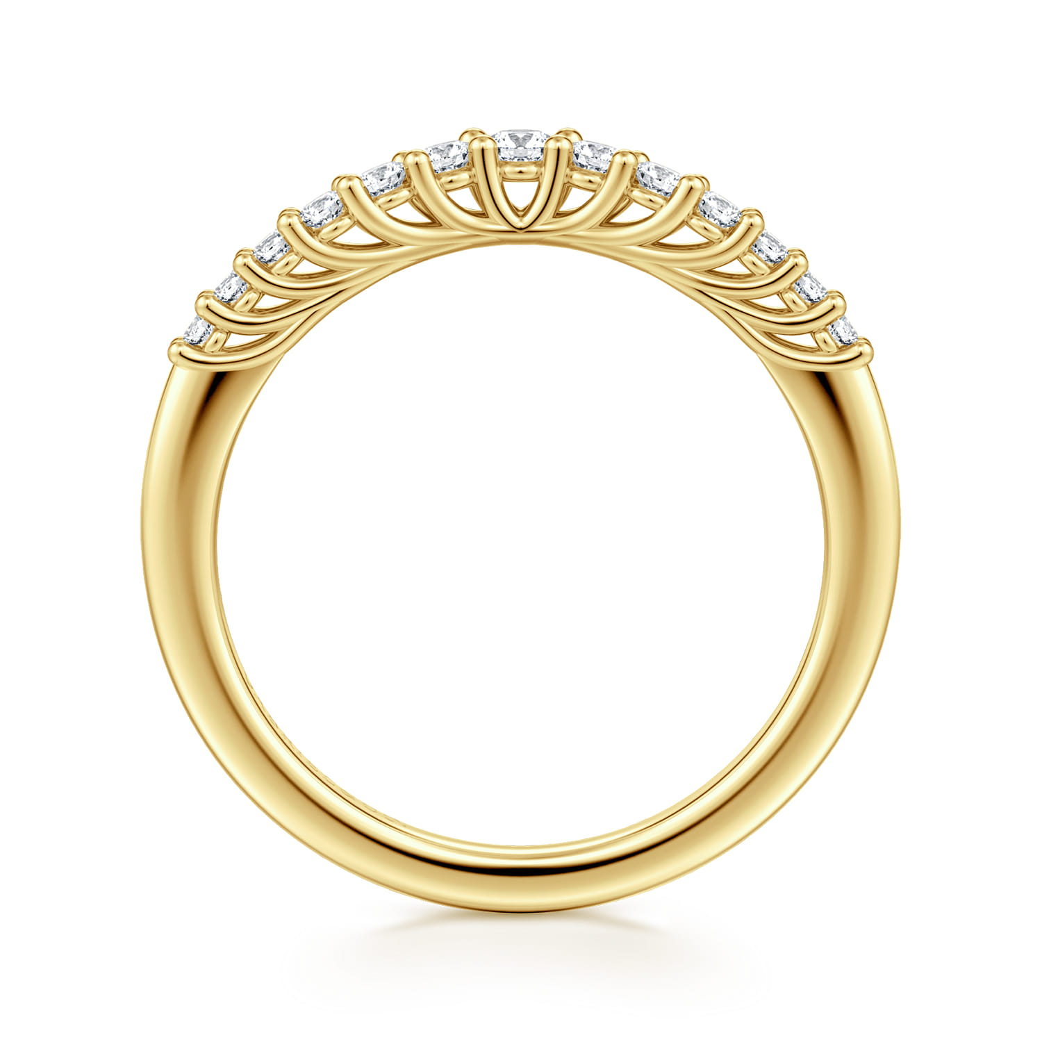 Curved Wedding Ring in 14k Yellow Gold with Round Natural Diamond at Gabriel & Co. - Shot 2