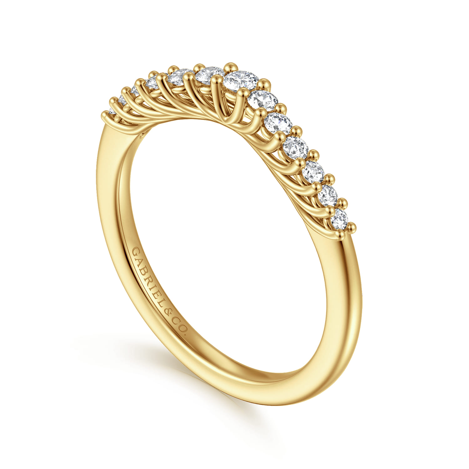 Curved Wedding Ring in 14k Yellow Gold with Round Natural Diamond at Gabriel & Co. - Shot 3