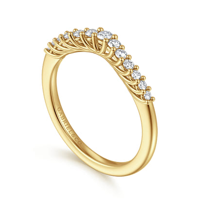 Ostrava - Curved 14K Yellow Gold Shared Prong Diamond Wedding Band