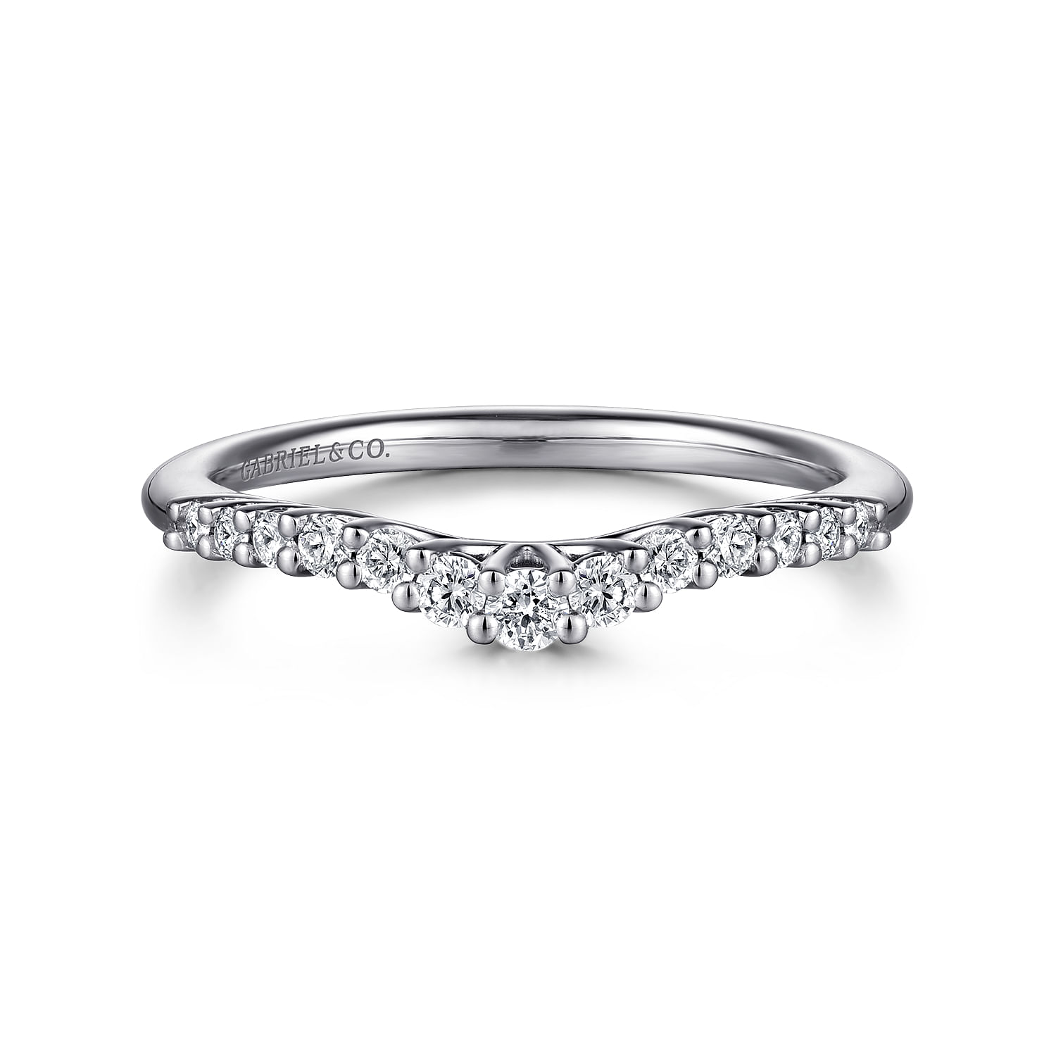 Ostrava - Curved Platinum Shared Prong Diamond Wedding Band