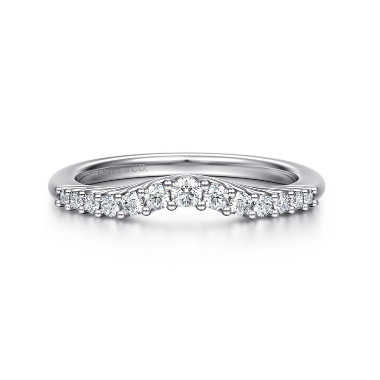 Curved Wedding Ring in Platinum with Round Natural Diamond at Gabriel & Co. - Shot 1