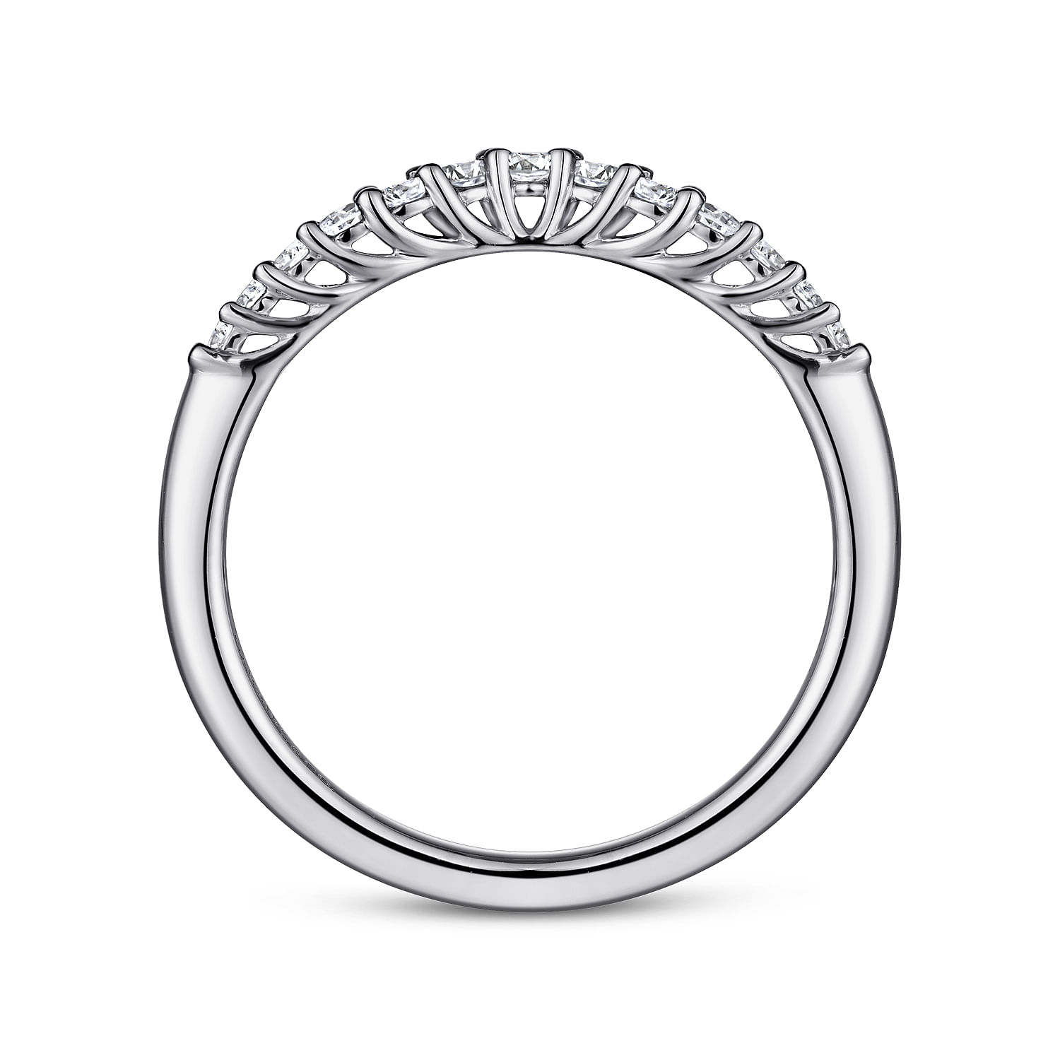 Ostrava - Curved Platinum Shared Prong Diamond Wedding Band