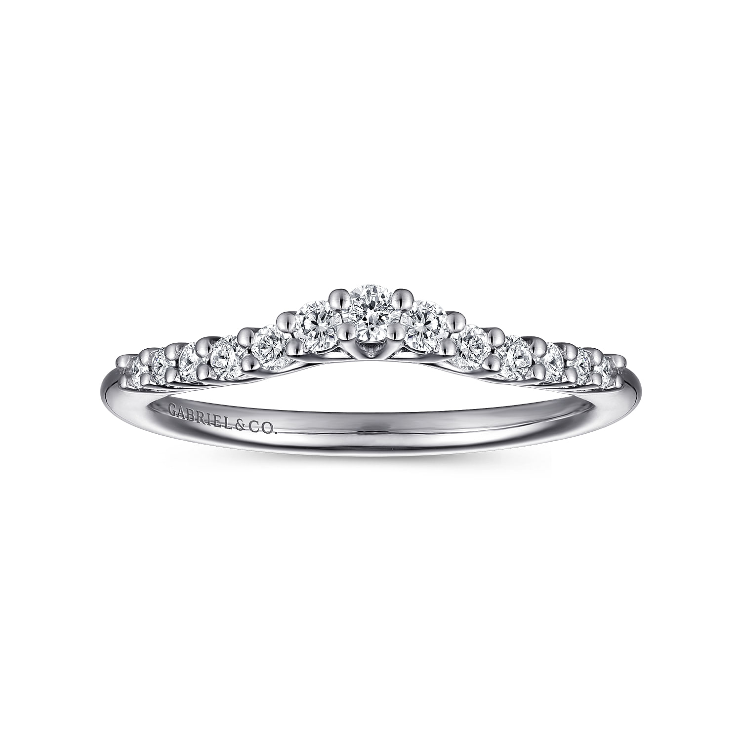 Ostrava - Curved Platinum Shared Prong Diamond Wedding Band