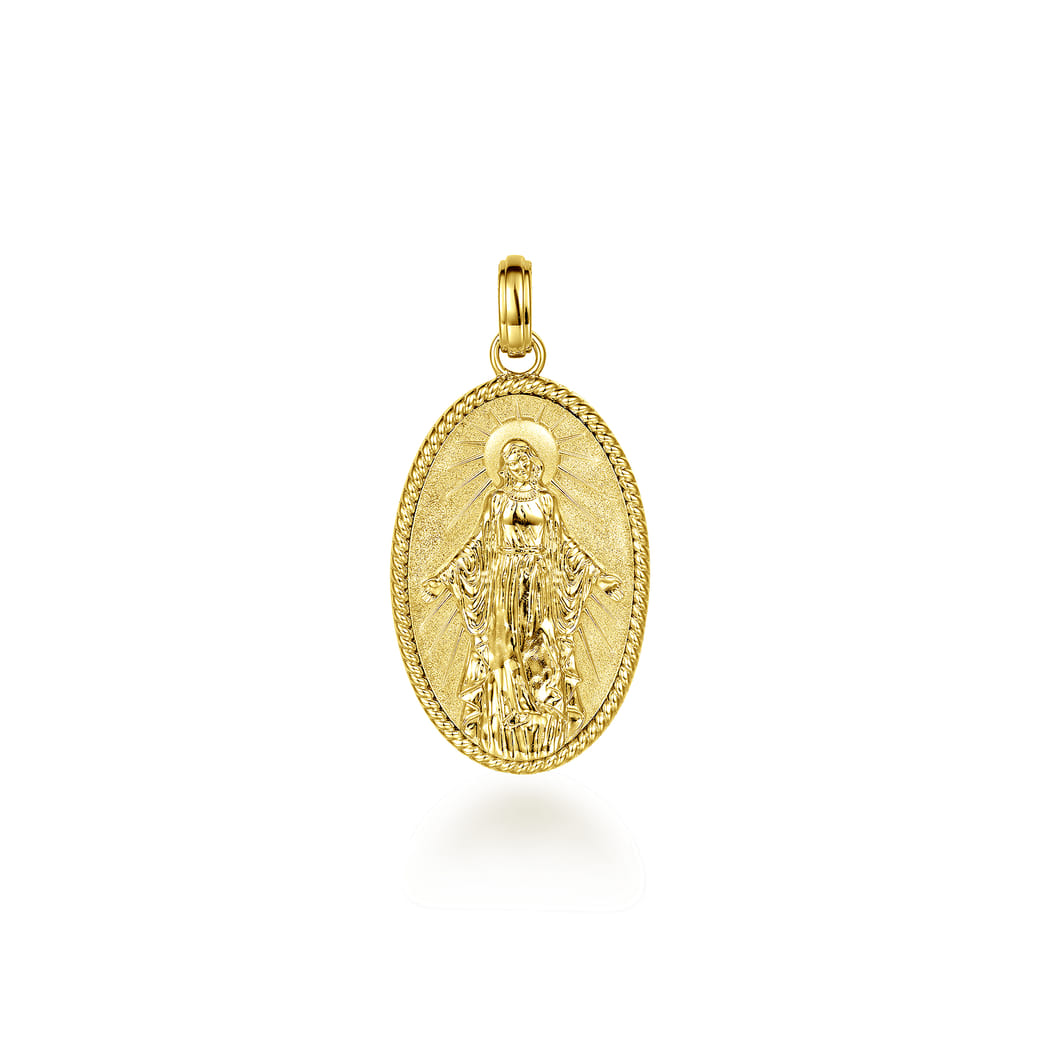 Oval 14K Yellow Gold Virgin Mary Pendant with Twisted Rope Frame