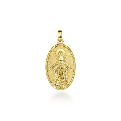 Oval 14K Yellow Gold Virgin Mary Pendant with Twisted Rope Frame