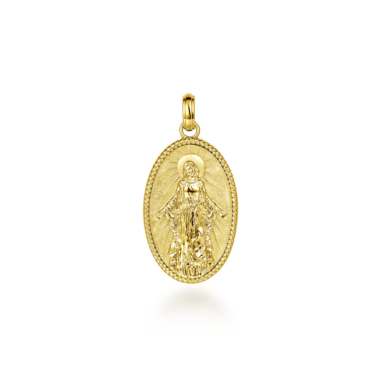 Oval 14K Yellow Gold Virgin Mary Pendant with Twisted Rope Frame - Shot 1